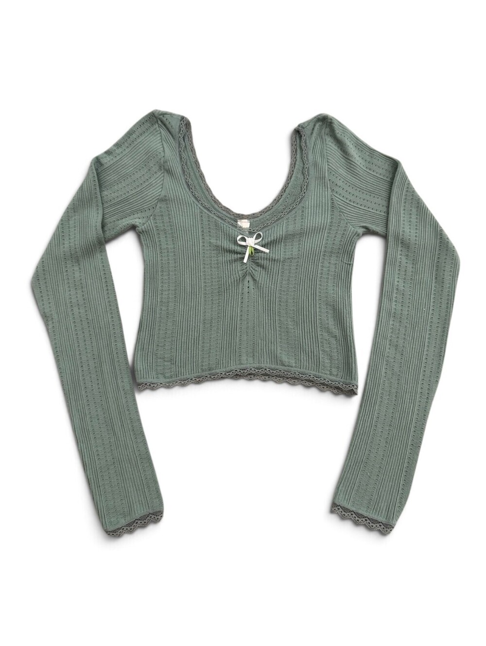 Anthropologie Flower Ribbon Lace Trip Green Top - Size S/M